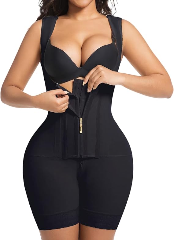 Faja colombiana preta com fecho de correr frontal