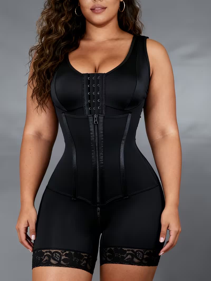 Faja colombiana preta com acabamento em renda