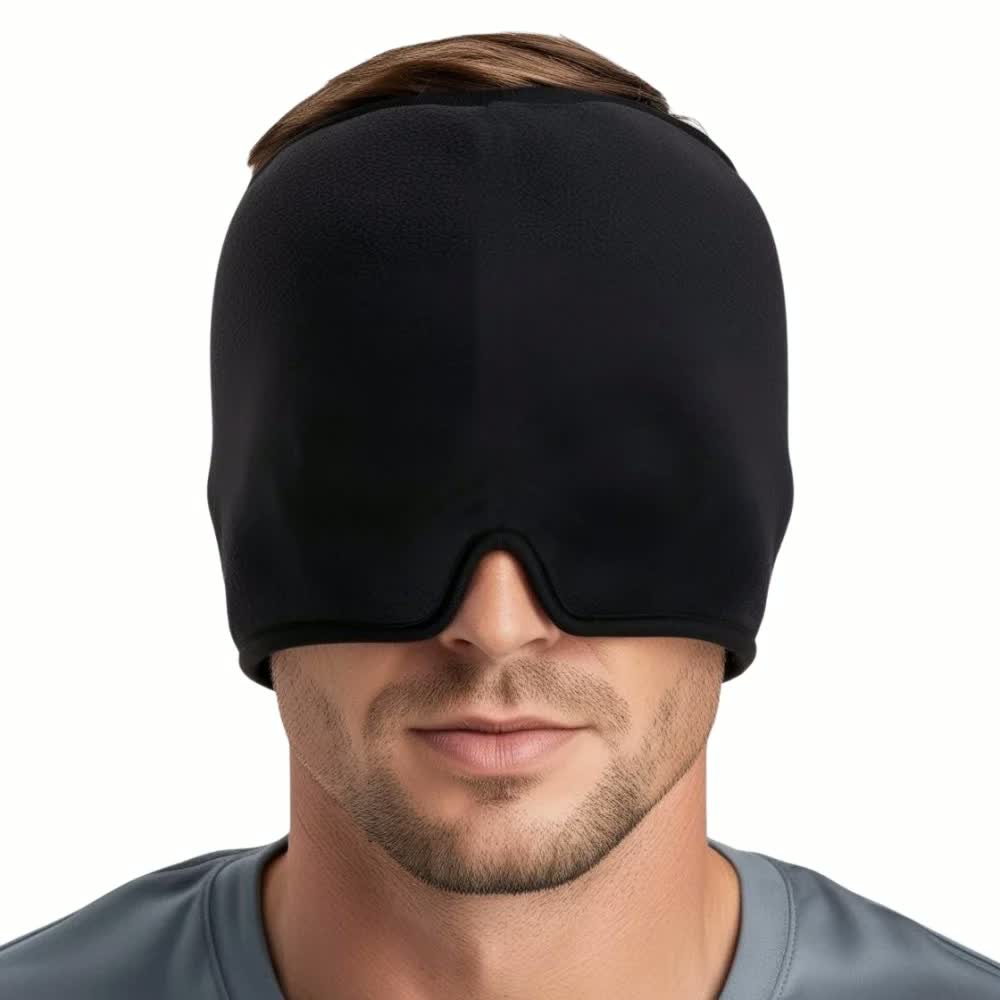 Touca de alívio da enxaqueca ZeVura shop preta em modelo masculino